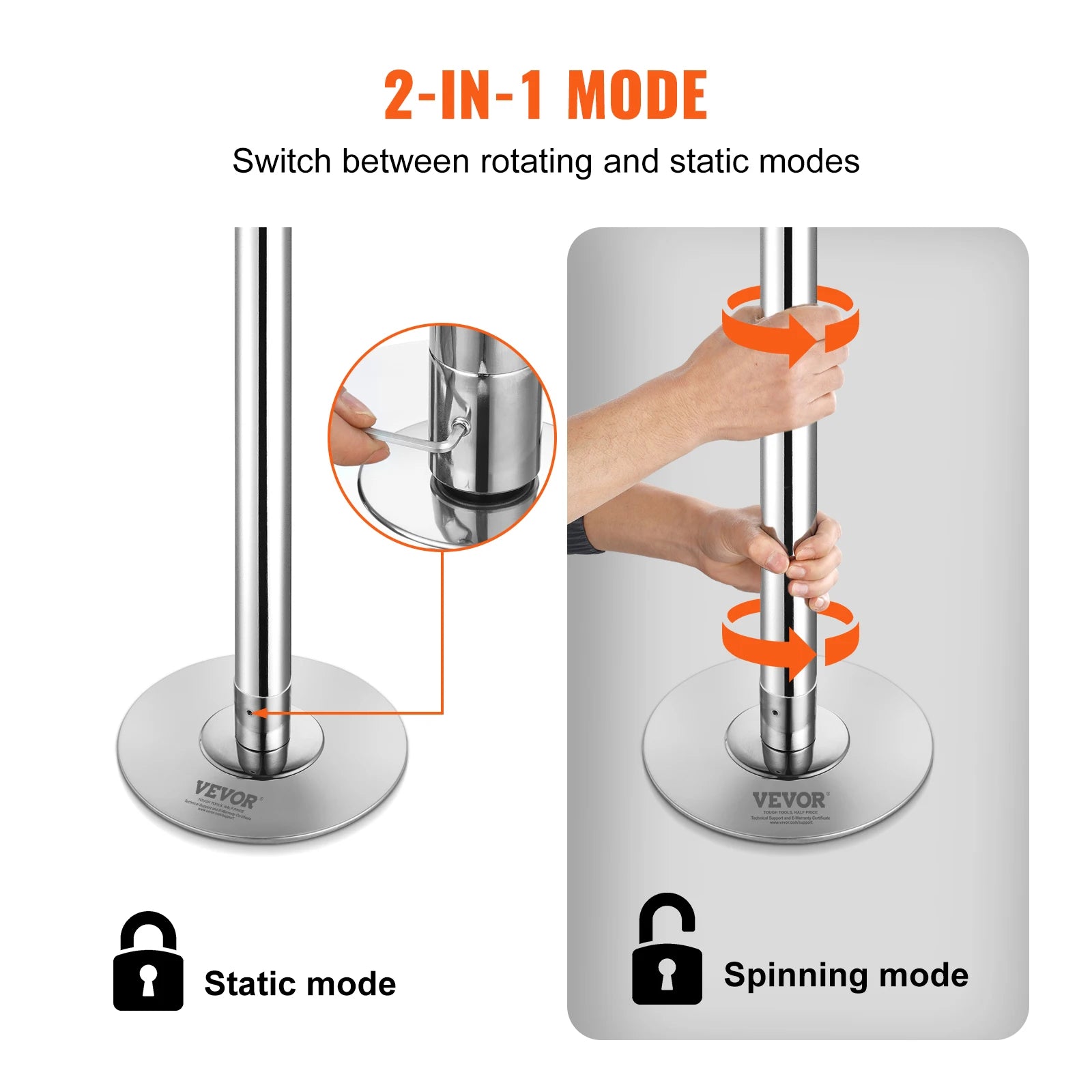 Professional 45mm Dancing Pole Kit Spinning & Static Portable