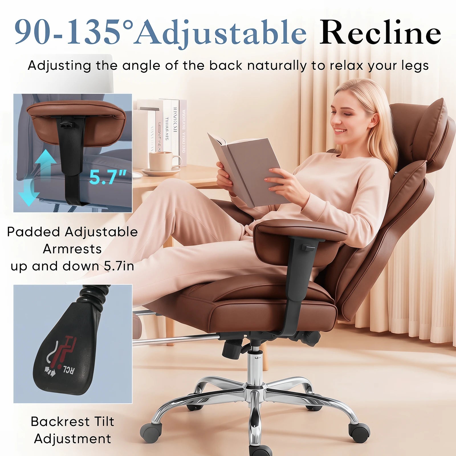 Ergonomic Reclining Office Chair with Footrest & Wide Seat Comfort