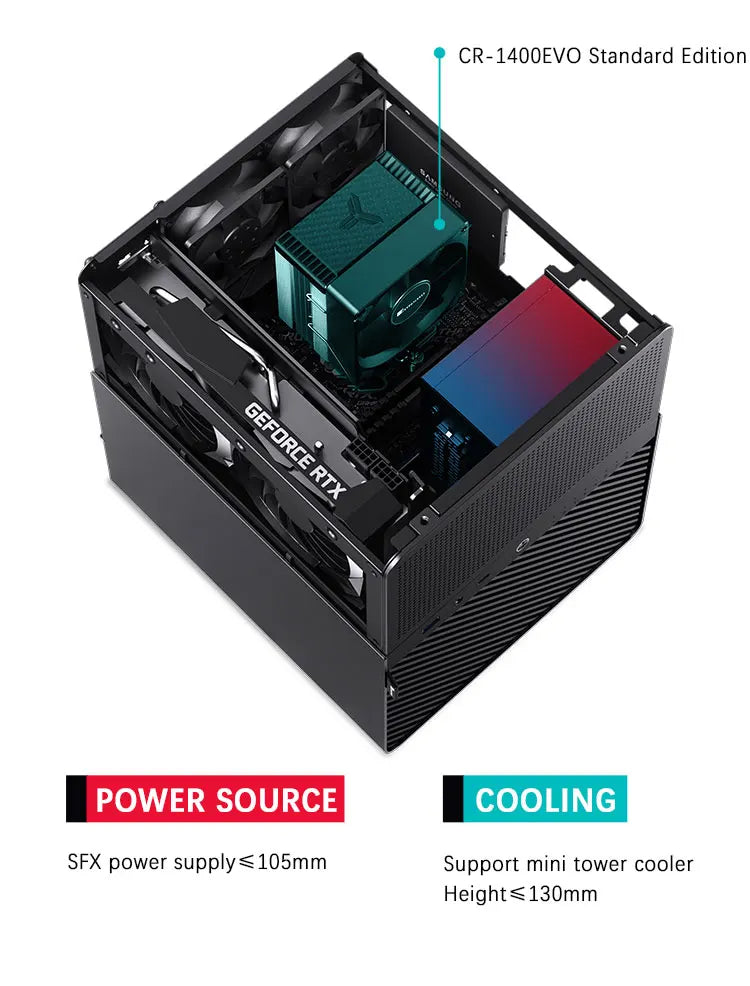 JONSBO N3 Mini NAS-chassi ITX Mini aluminium med stålplatta, stöd för 130 mm CPU-kylare, två 100×25 mm-fläktar ingår