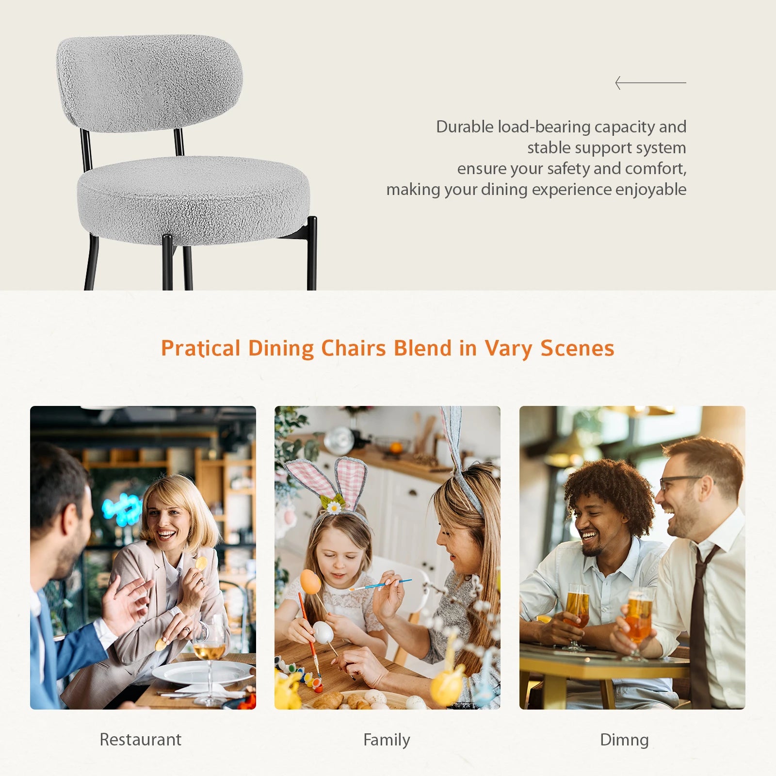 Ergonomic Round Dining Chairs Set of 2 with Cushioned Seat