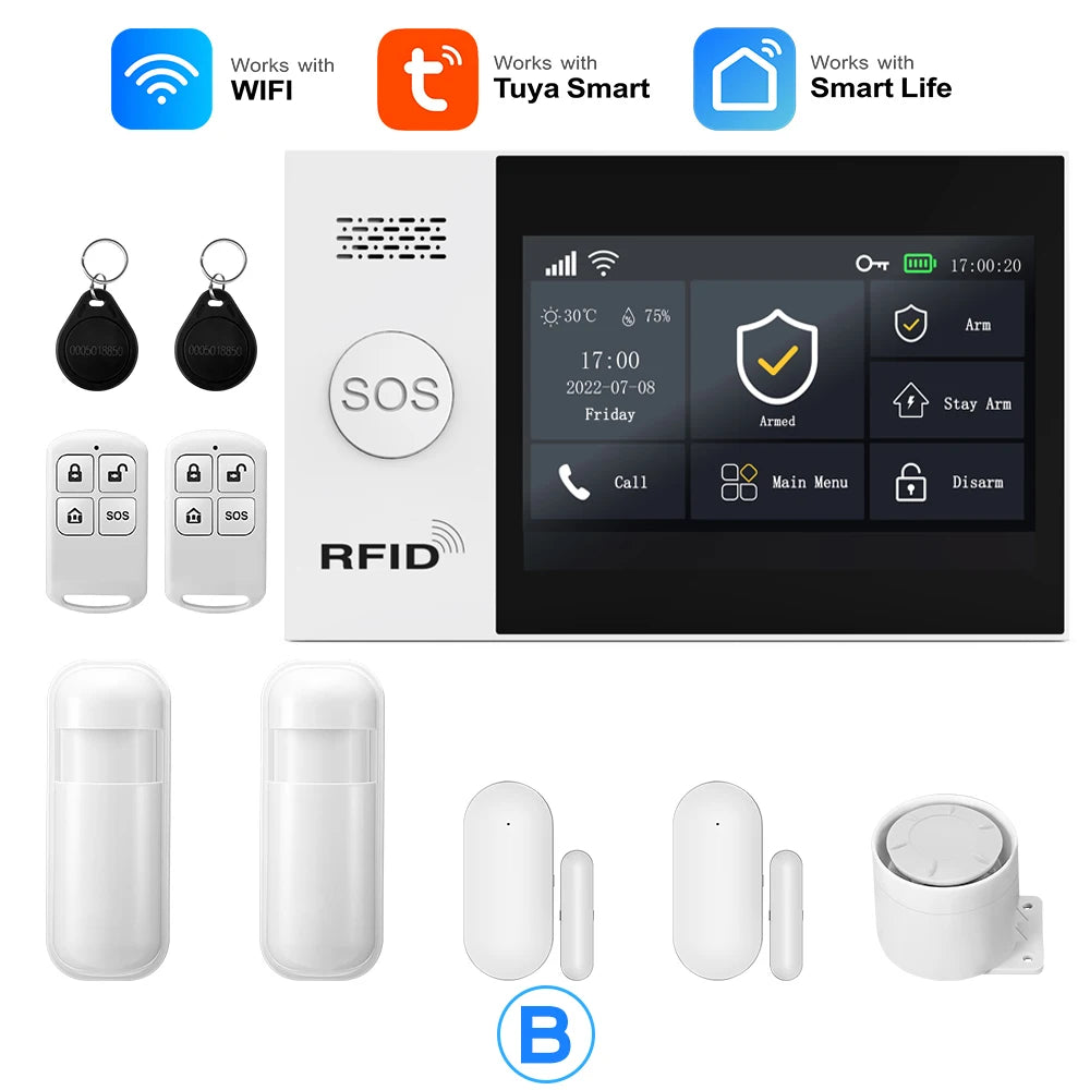 Tuya Smart Life APP Compatible Wireless GSM Alarm System WiFi Burglar Detection Real-Time Alerts for Home Garage Office Shop