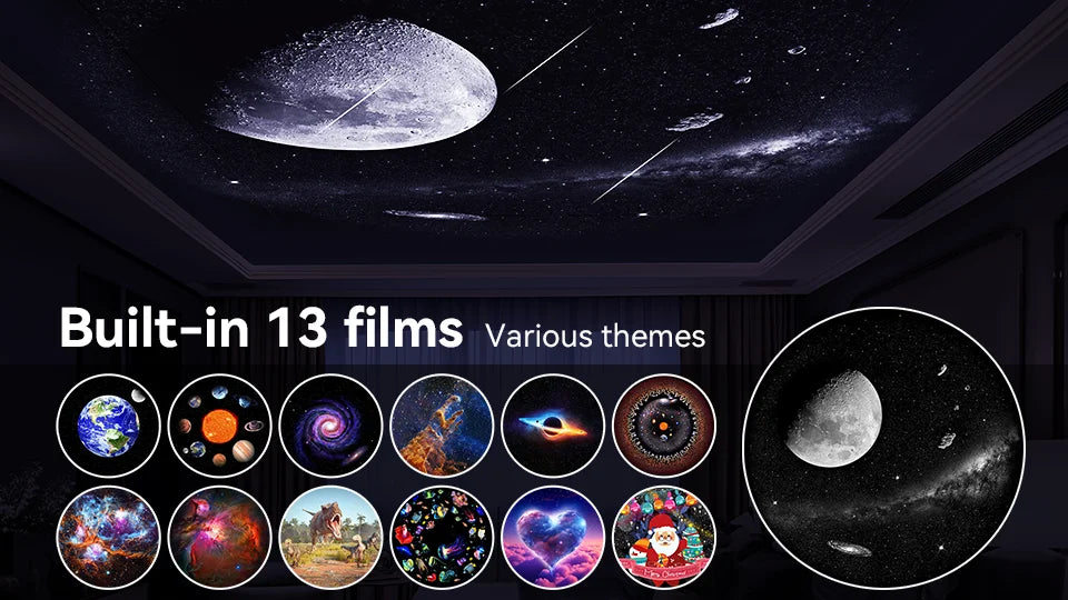 13-v-1 galaxijný projektor nočného svetla s rotujúcou hviezdnou projekciou