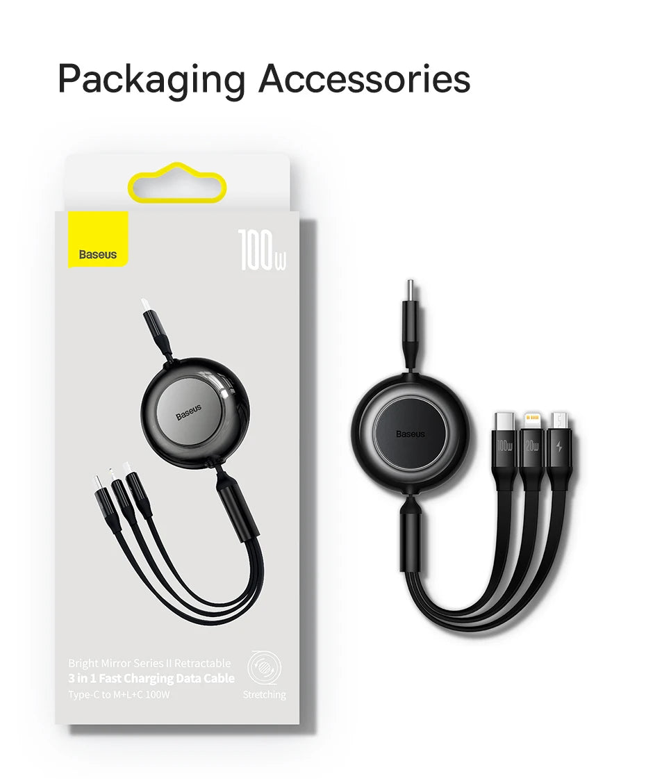 Vysúvací 100W 3v1 USB-C nabíjací kábel pre notebook a telefón