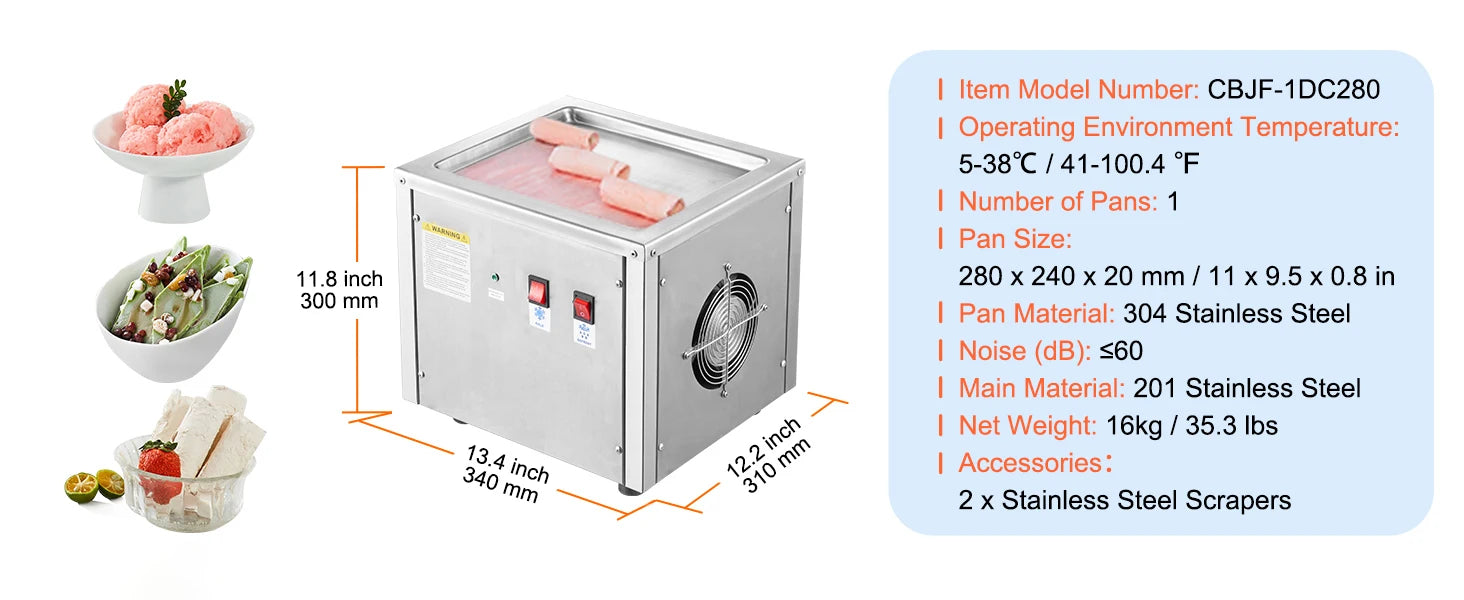Rolled Ice Cream Maker with Compressor Stainless Steel 500W