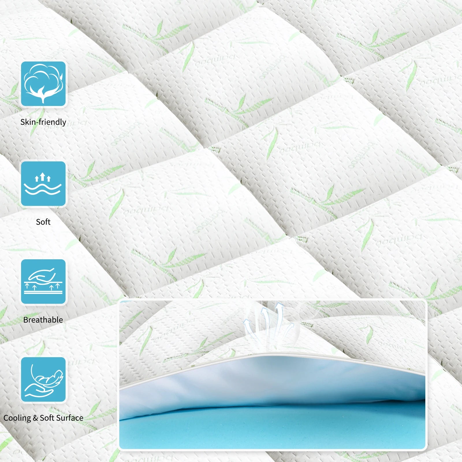 Dual Layer Gel Memory Foam Mattress Topper Cooling Soft Bed Pad