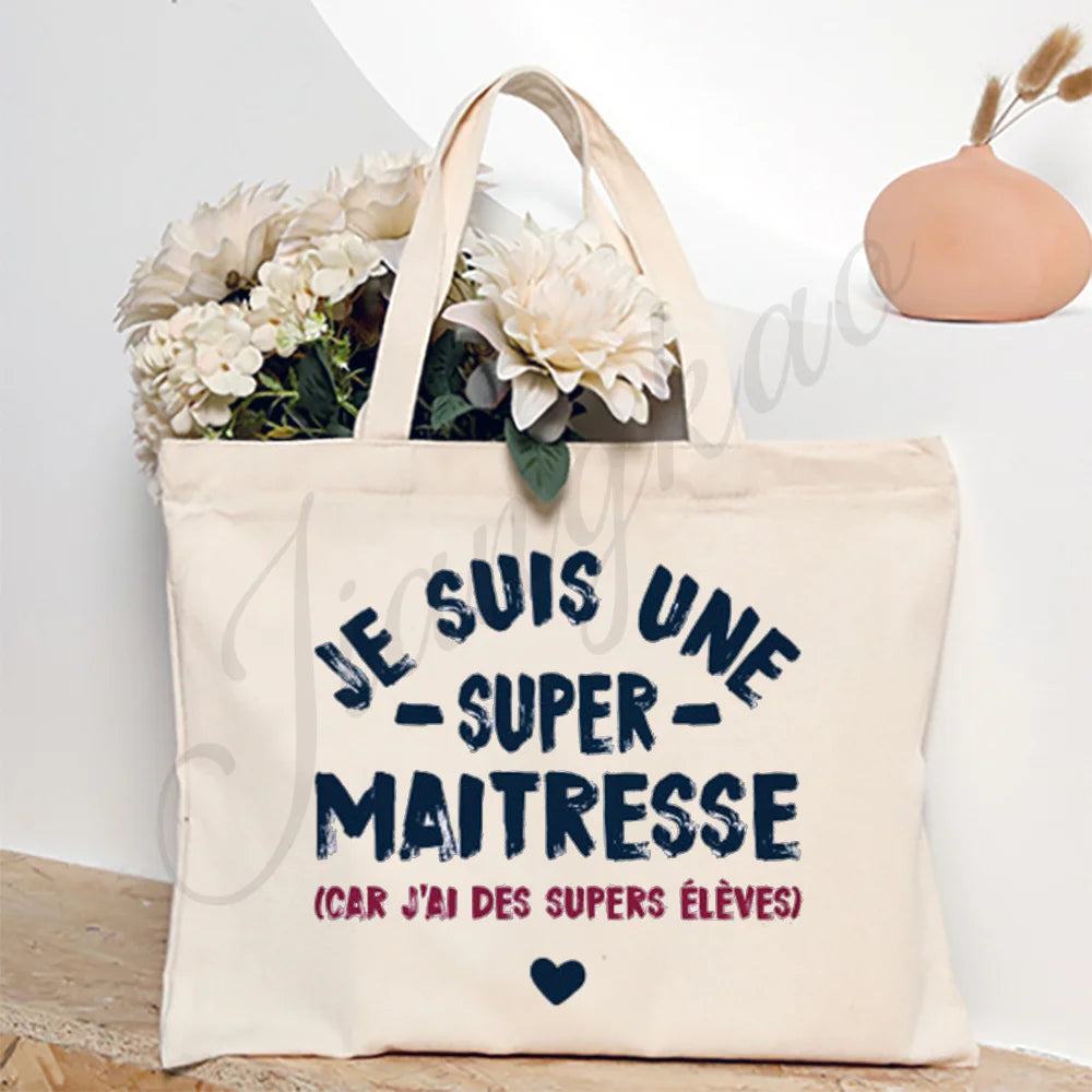Thank You Teacher Stampa Francese Borsa a Spalla Donna Borsa in Tela Borse da Shopping Borse Femminili Borsa Riutilizzabile Migliori Regali per Maitresse