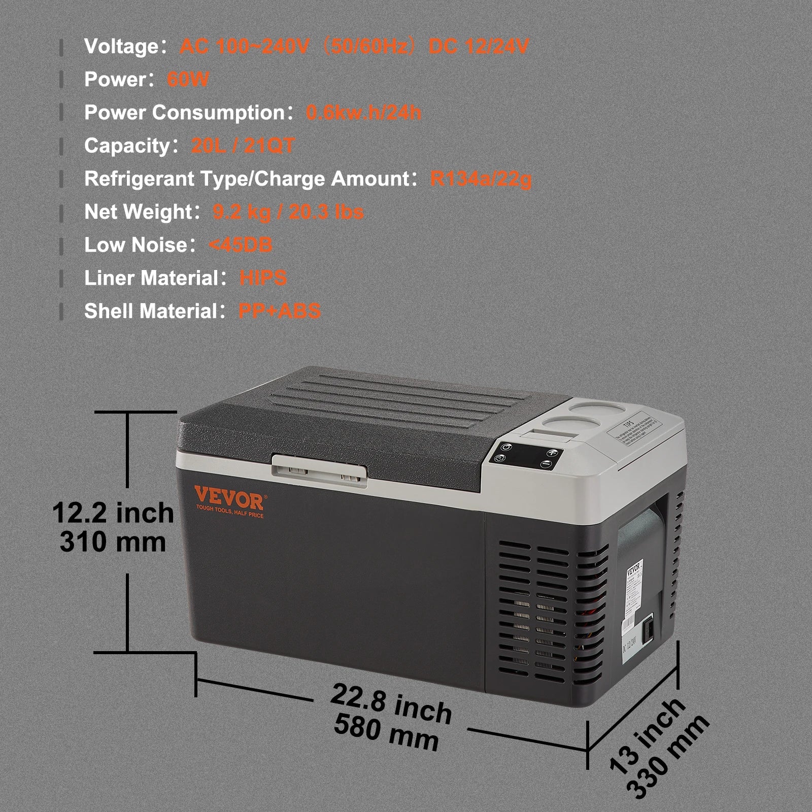 20L Portable Car Refrigerator Freezer 21Qt Mini Fridge for Travel