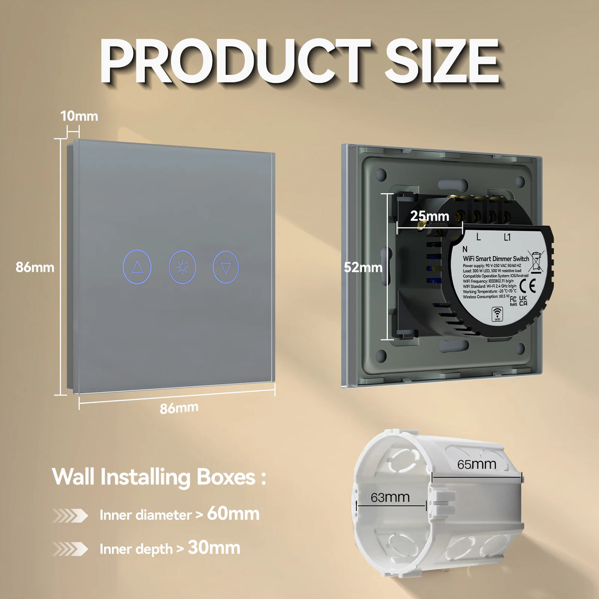 Tuya WiFi Glass Dimmer Switch - Neutral Required