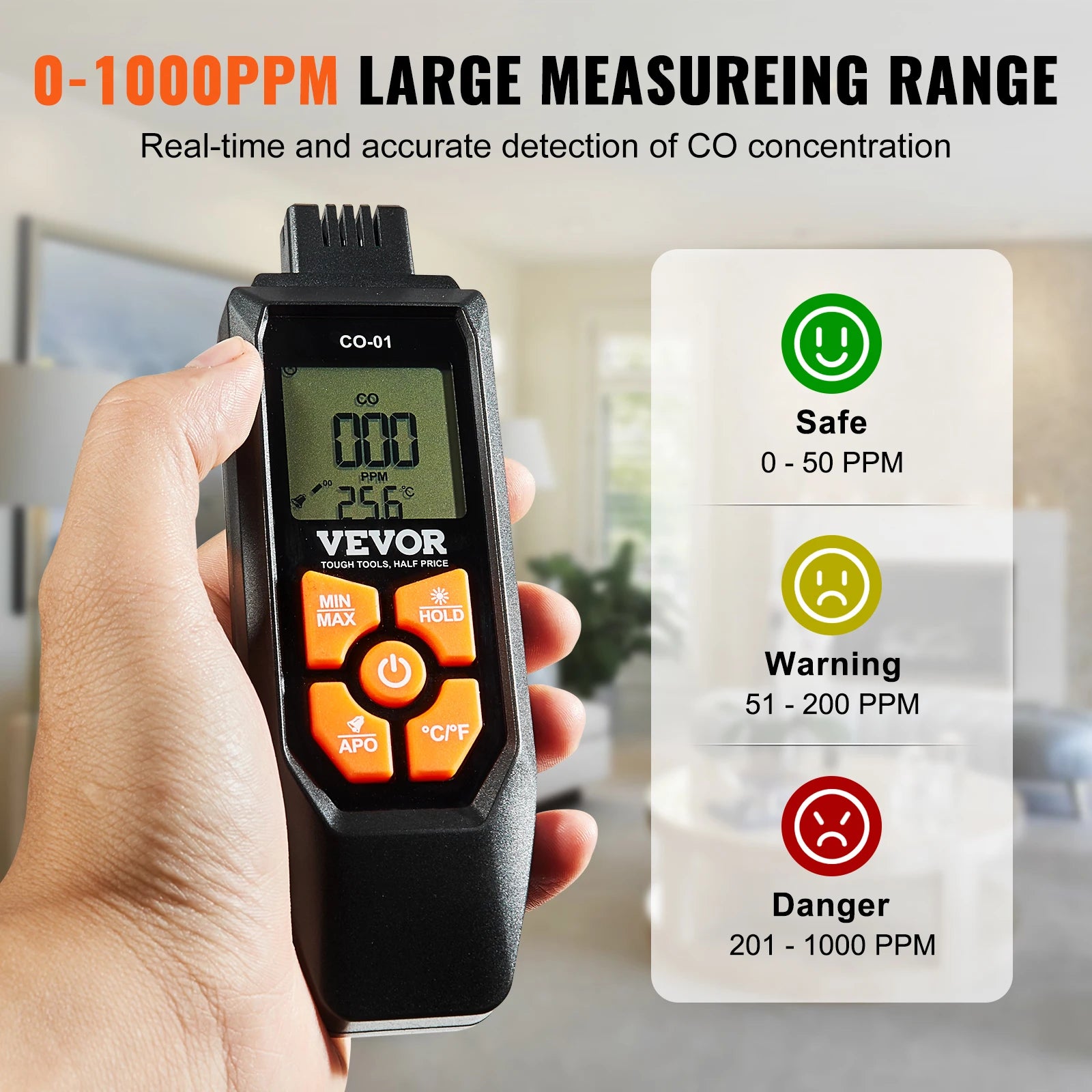 Carbon Monoxide Detector with Audible Alarm & LCD Display