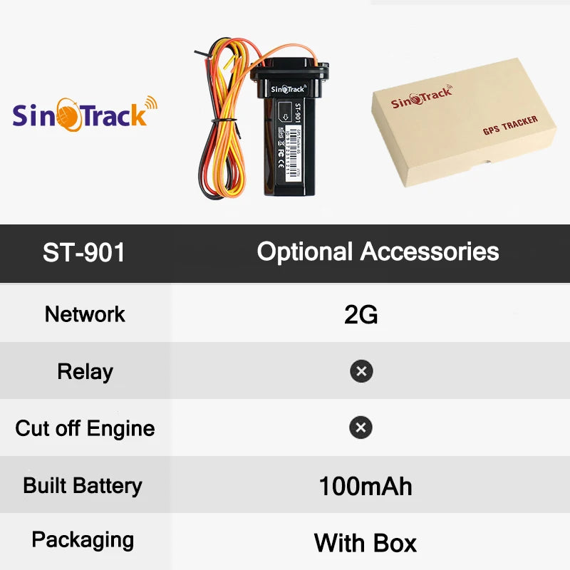 SinoTrack Best GPS Tracker ST-901 Vehicle Tracking Device Waterproof Motorcycle Car GPS GSM SMS Locator with Real Time Tracking