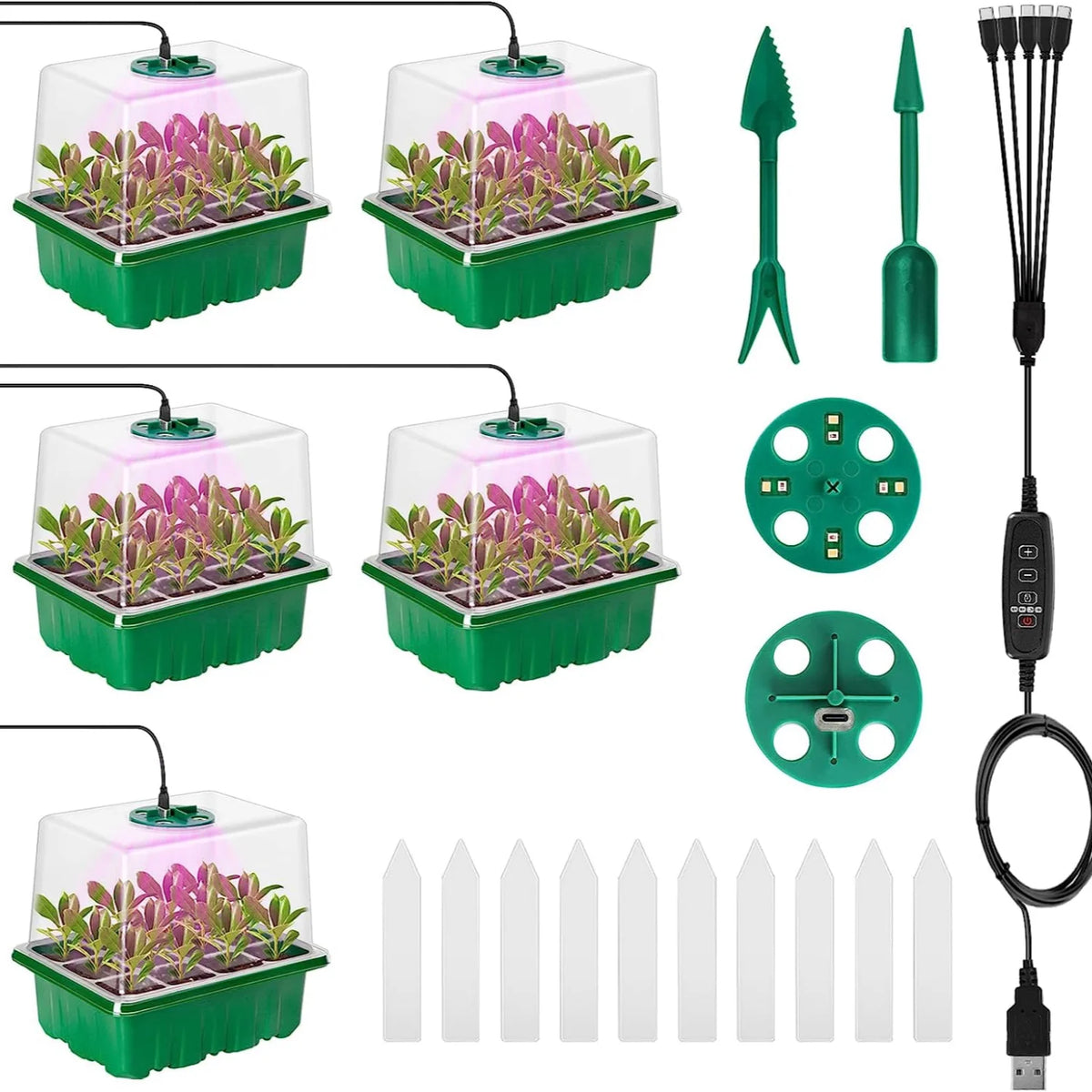 USB Seed-Starting Trays with LED Lights, Pack Options