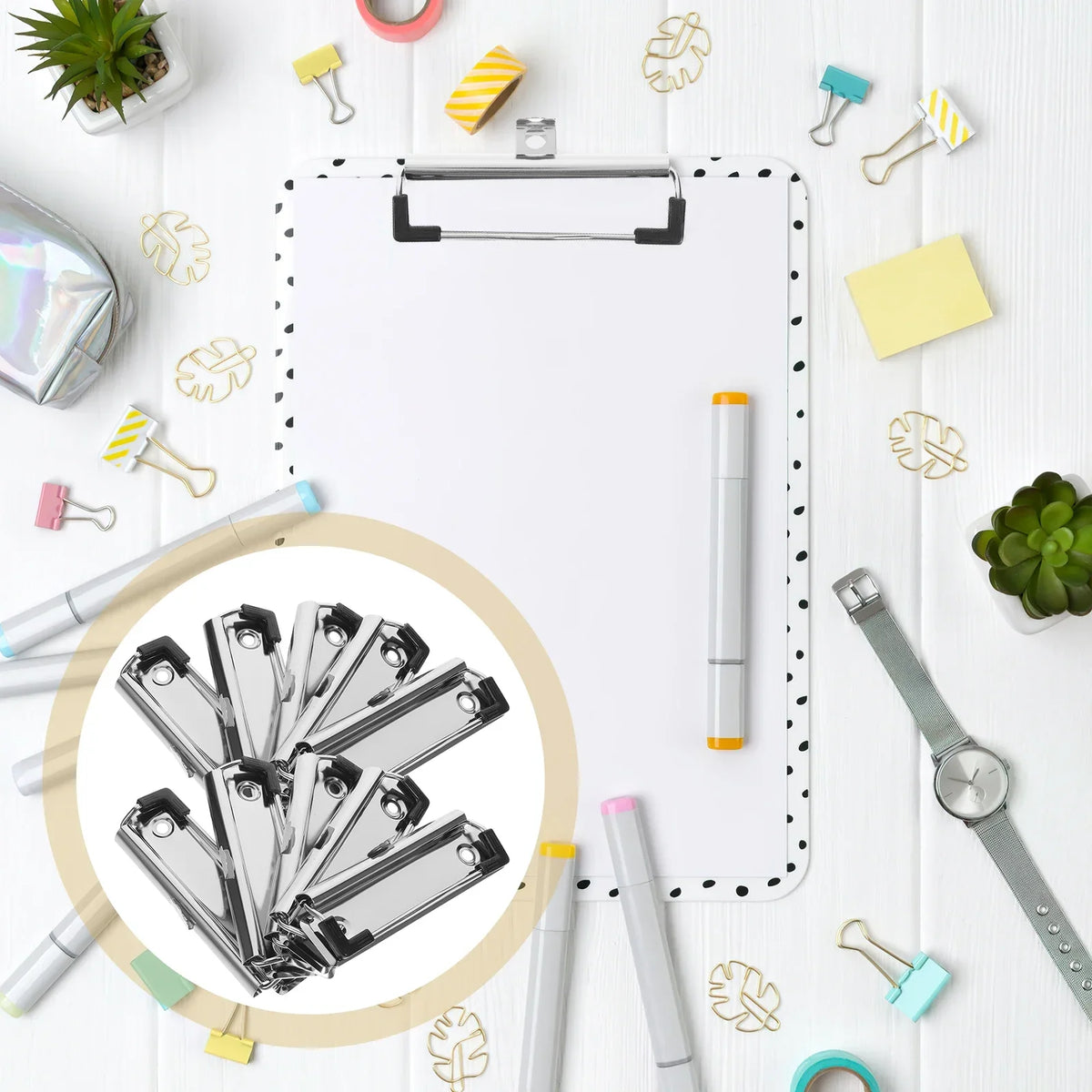 Monterbare metalclips til clipboard, 10 eller 20 stk.