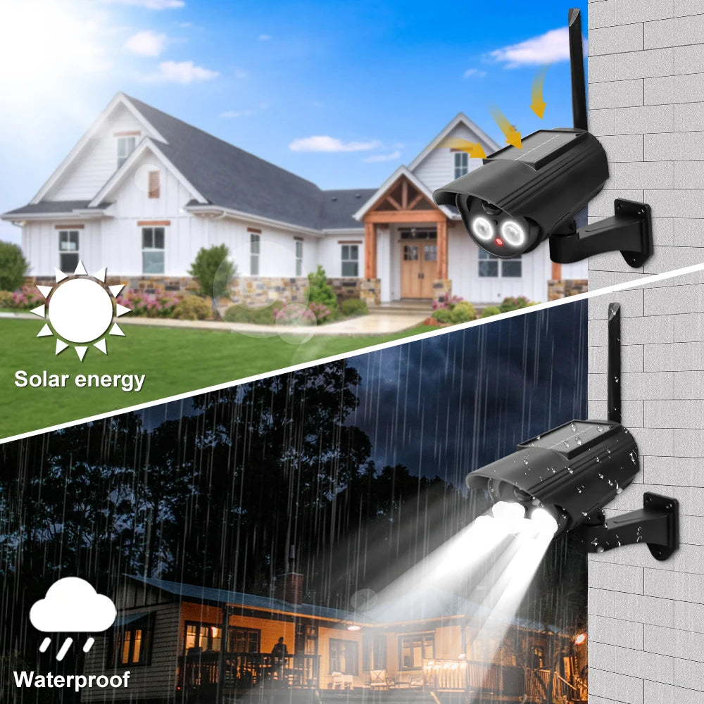 Outdoor Motion Sensor Solar Lights Dummy Decoy Fake Camera Waterproof Automatic Rotation Fake CCTV Monitoring For Porch Garden