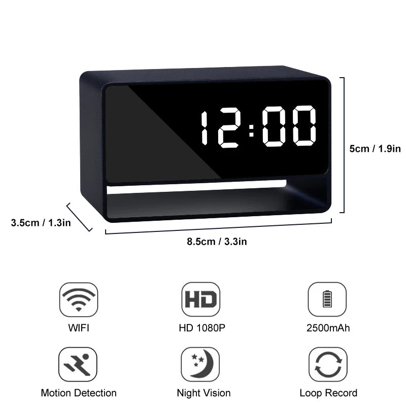1080P Mini Clock Camera Remote Viewing With Night Vision and Motion Detection 140° Wide Angle Photo Video Recorder For Household