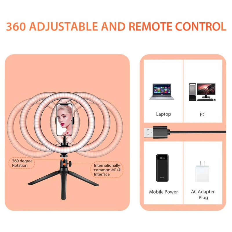 6/10/12 Inch LED Selfie Ring Light Dimmable Photography LED Fill Lamp Tripod With Remote Control For Phone Video Live Recording
