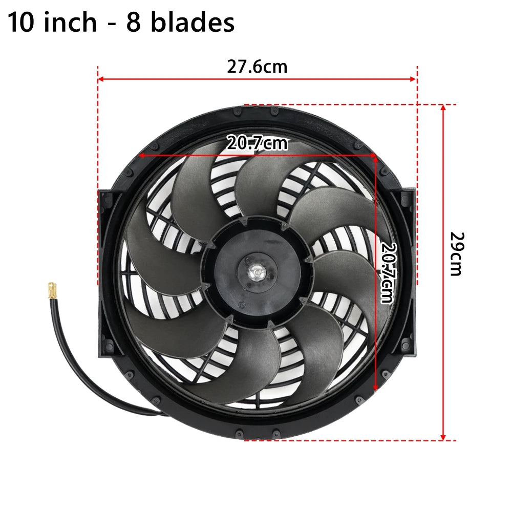 Kit Elétrico de Ventoinha de Arrefecimento para Radiador de Ar Condicionado Automóvel Universal 7/9/10/12/14/16 Polegadas 12V 80W 2100RPM