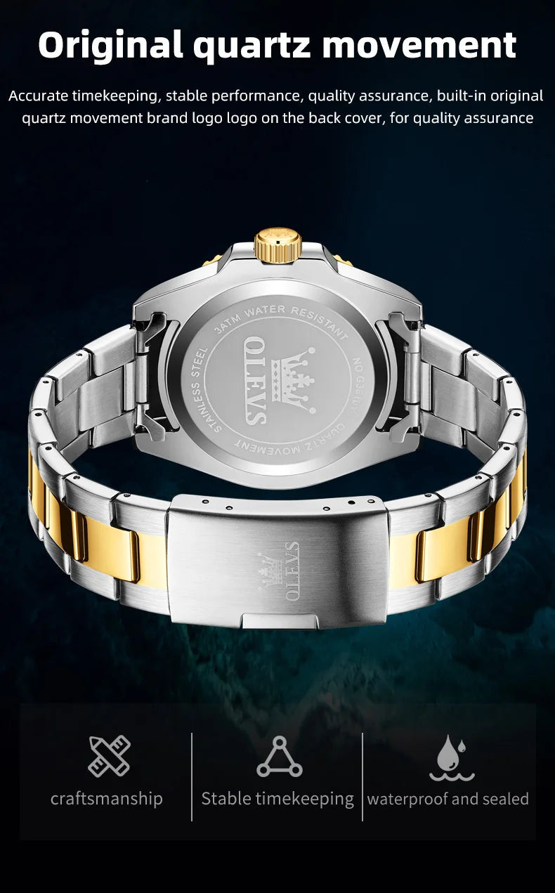 OLEVS New Quartz Watch for Men Stainlss Steel Strap Diving Series Colorful Bezel Fashion Luxury Brand Original Men's Wristwatch
