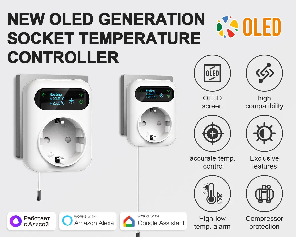 Tuya WIFI Digital Thermostat Socket 16A Outlet Plug Remote Temperature Controller Timer Switch Cooling Heating 3M NTC Sensor