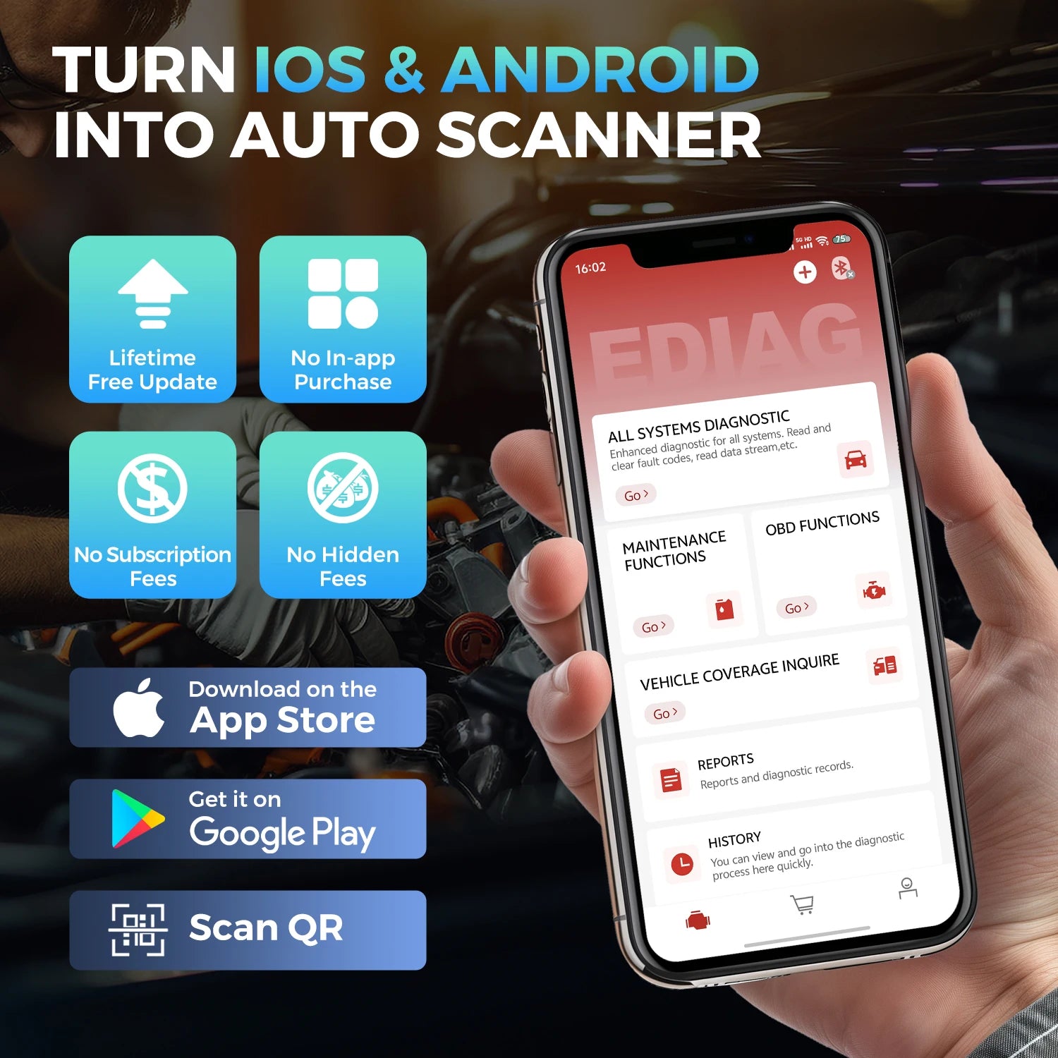 Wireless Car Diagnostic Tool with All System Scan and 15 Resets