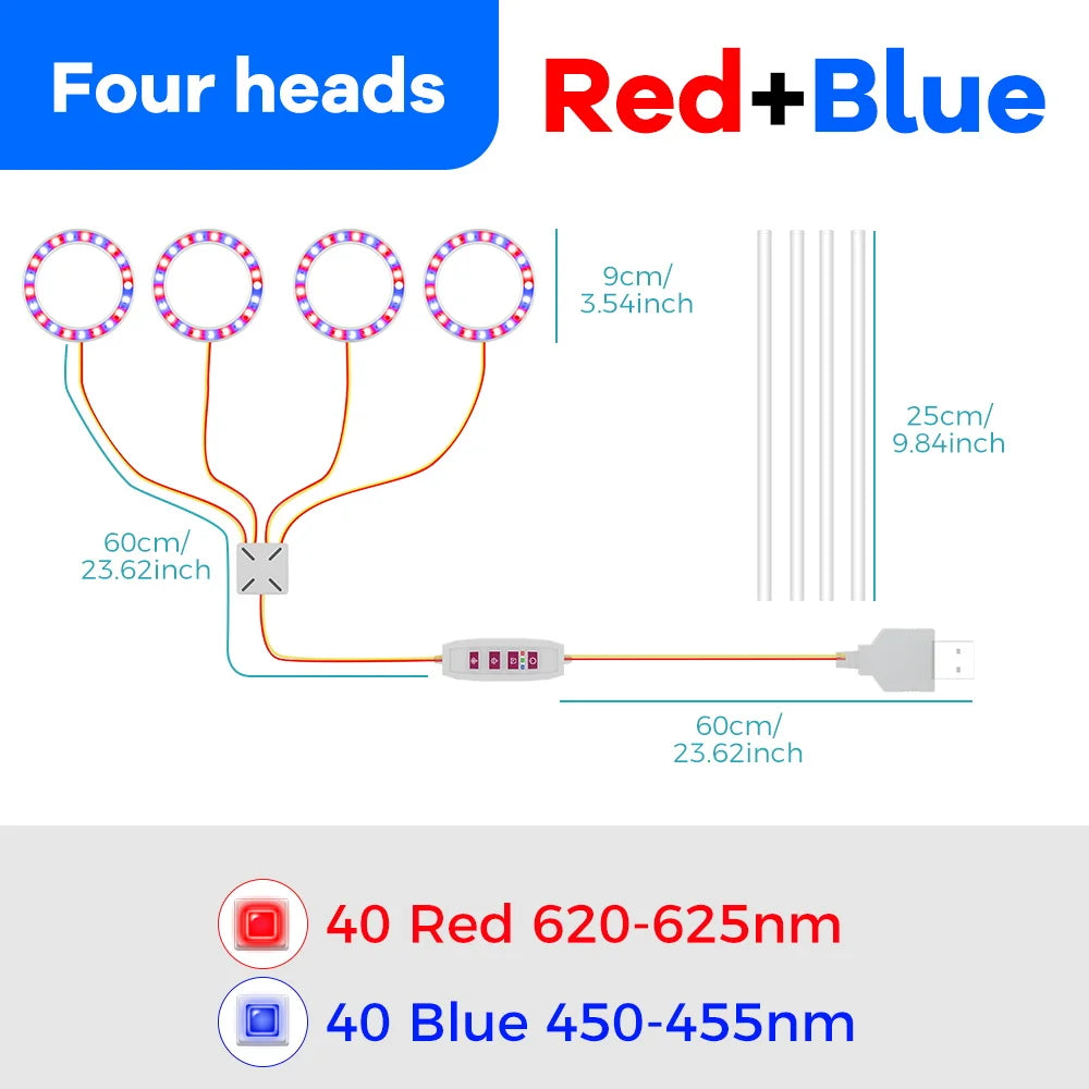 USB Plant Grow Light, One to Four Heads