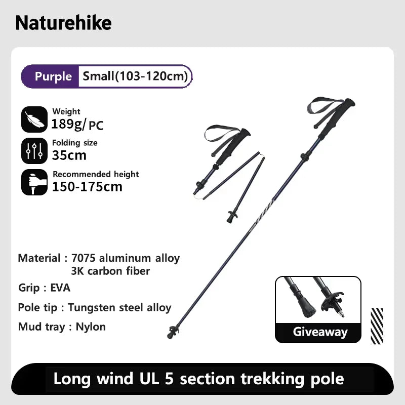 Carbon Fiber Trekking Poles Adjustable 103–135cm Ultralight Hiking Sticks