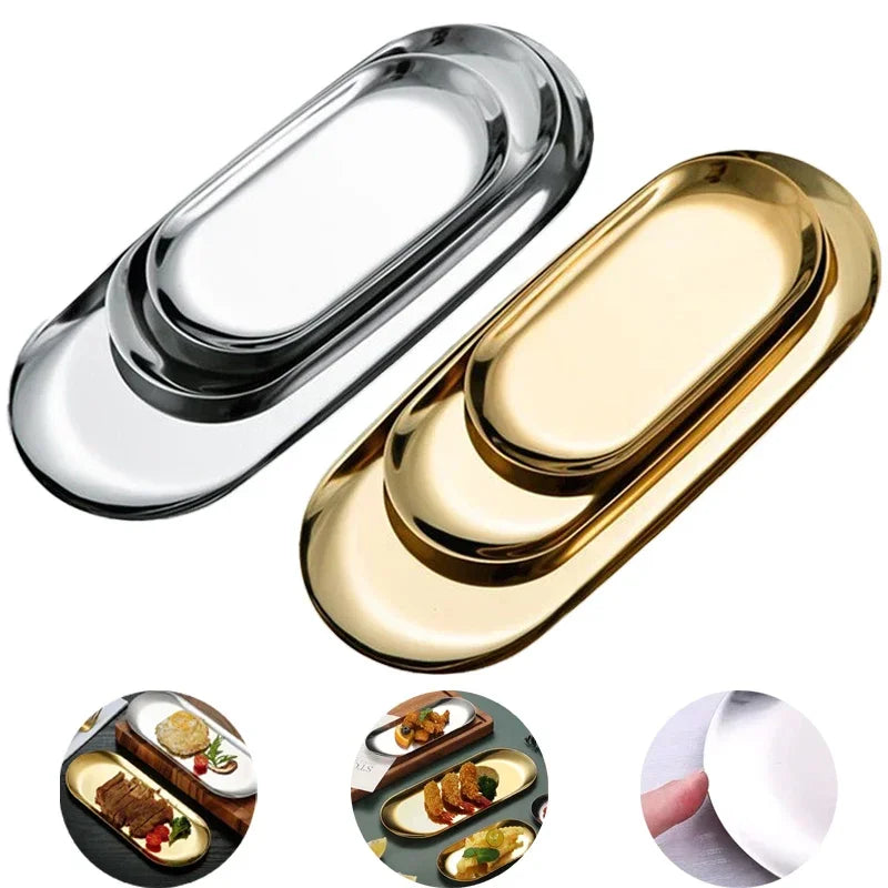 Oval Stainless-Steel Tray for Cosmetics and Tools