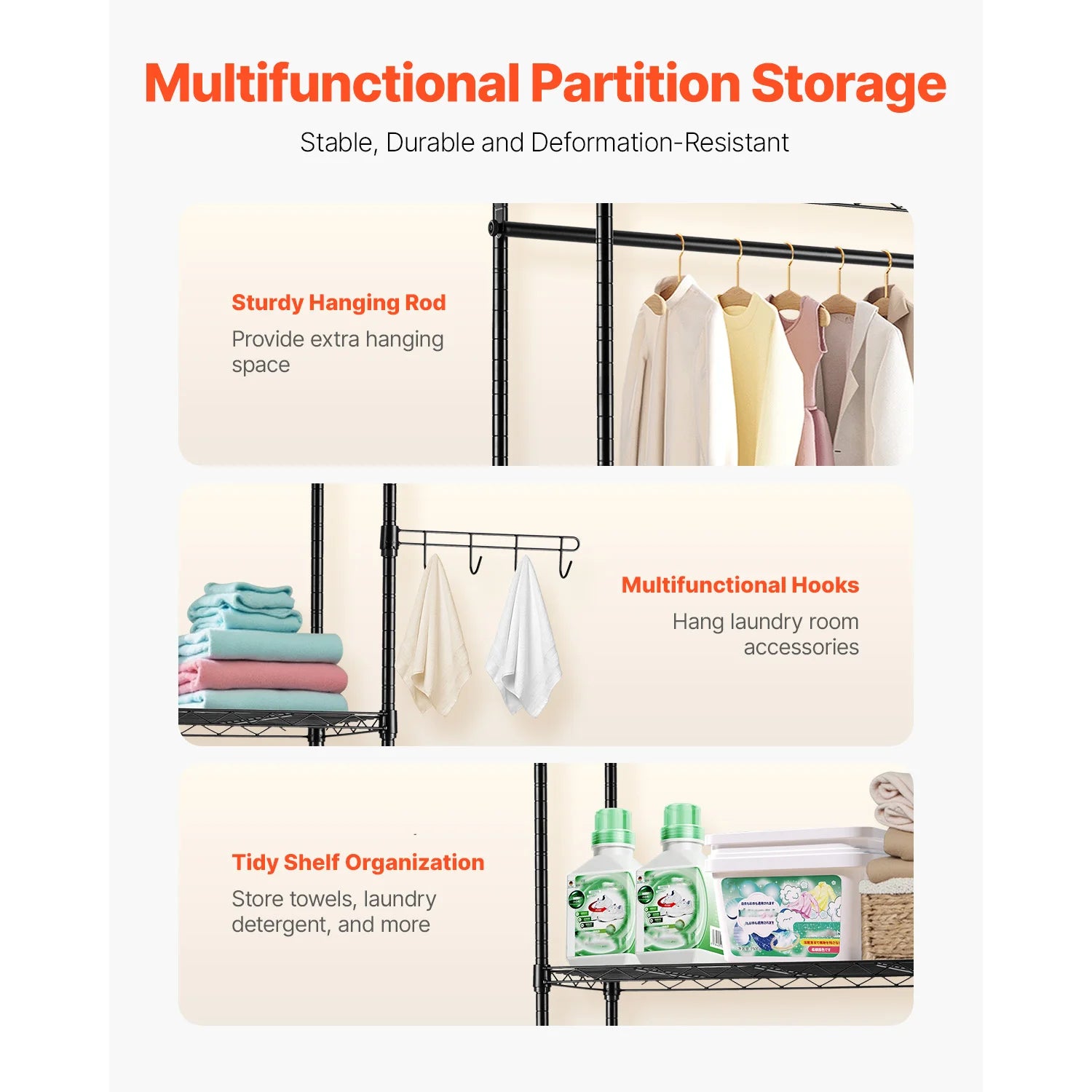 SucceBuy Over Washer and Dryer Storage Shelves Laundry Room Drying Rack with Hanger Rod and Hooks for Laundry Room Organization
