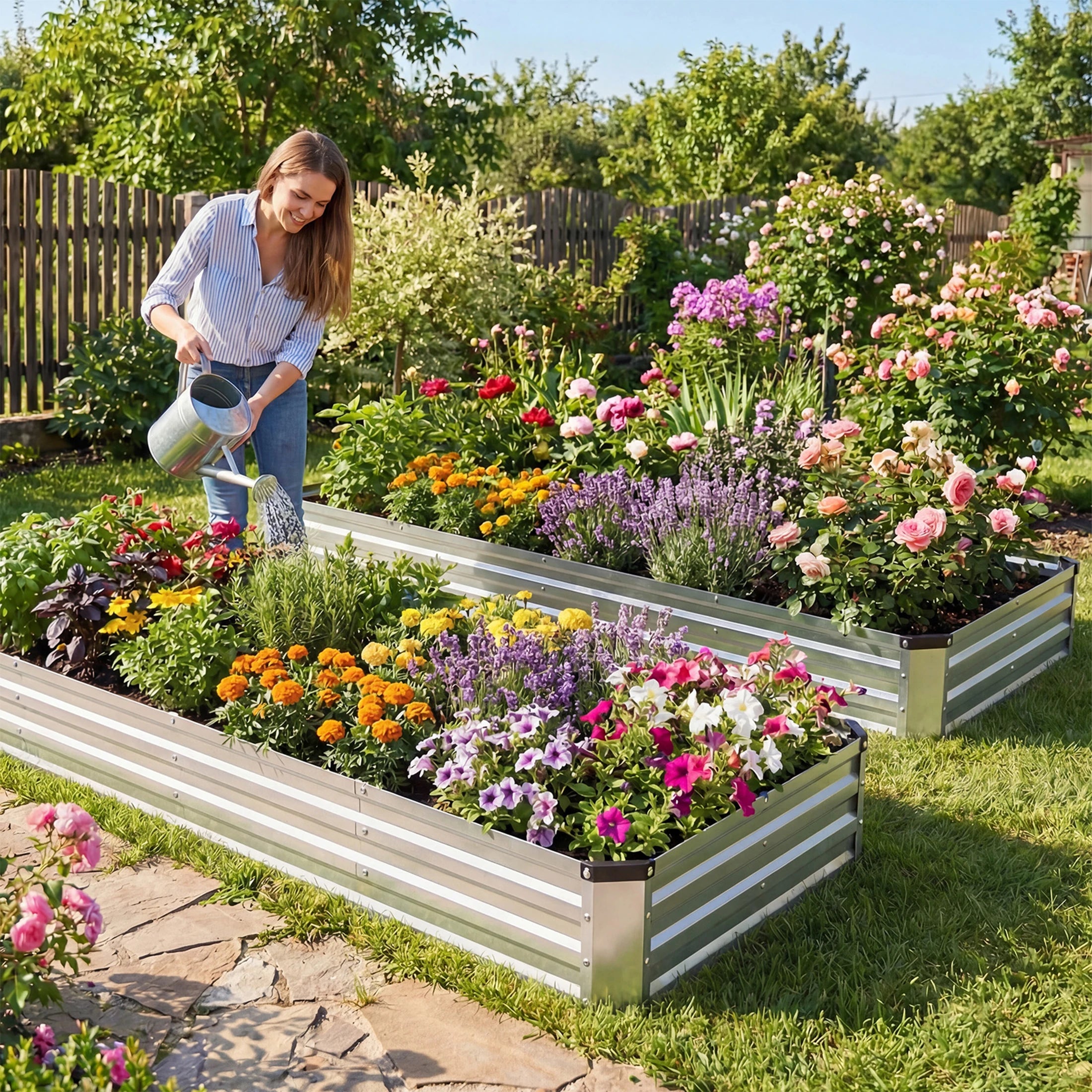 8x4ft Metal Raised Garden Bed with Open Base for Vegetables & Flowers