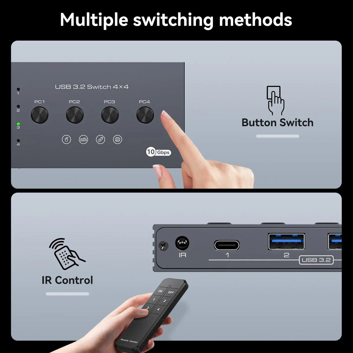 Four-Computer USB Peripheral Sharing Switch