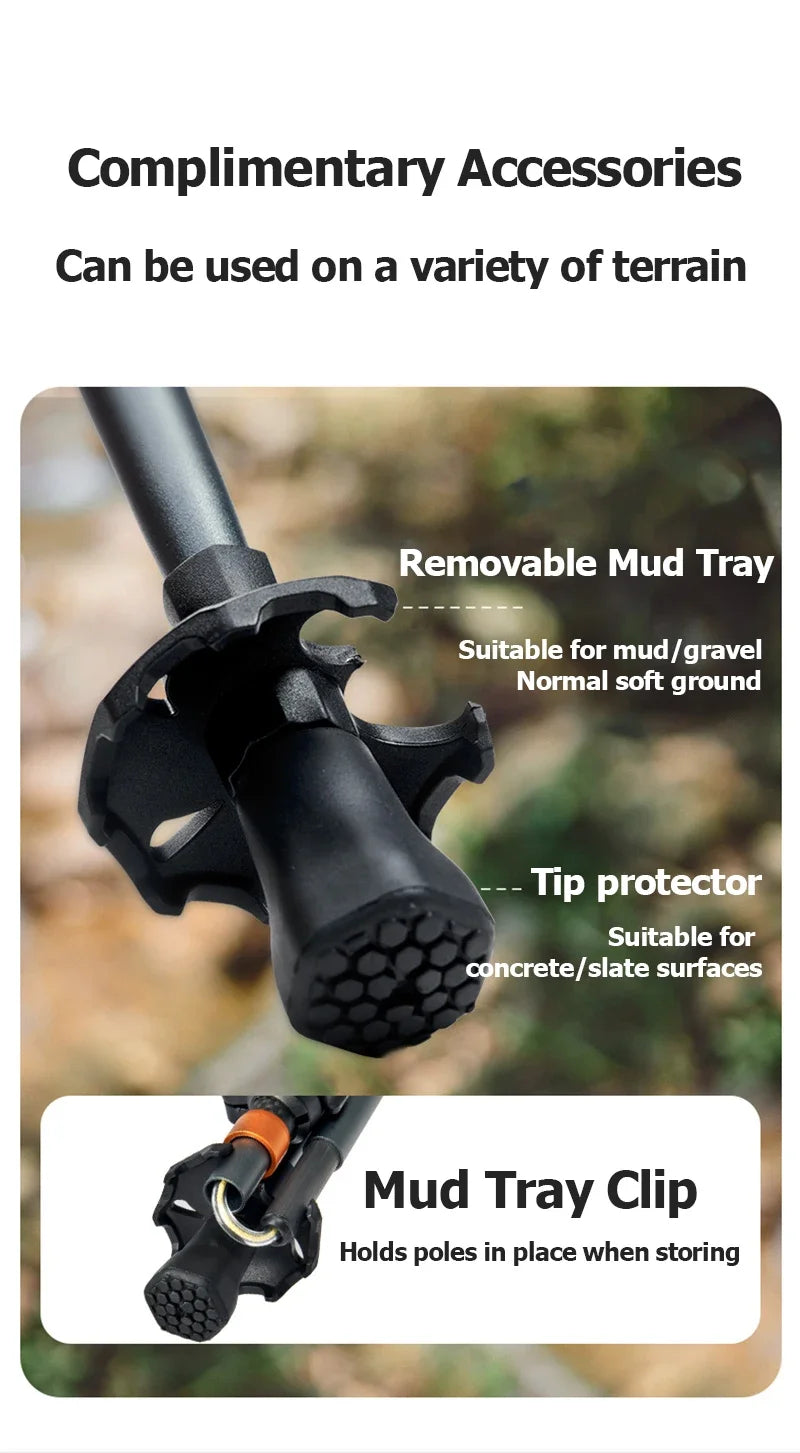 Carbon Fiber Trekking Poles Adjustable 103–135cm Ultralight Hiking Sticks