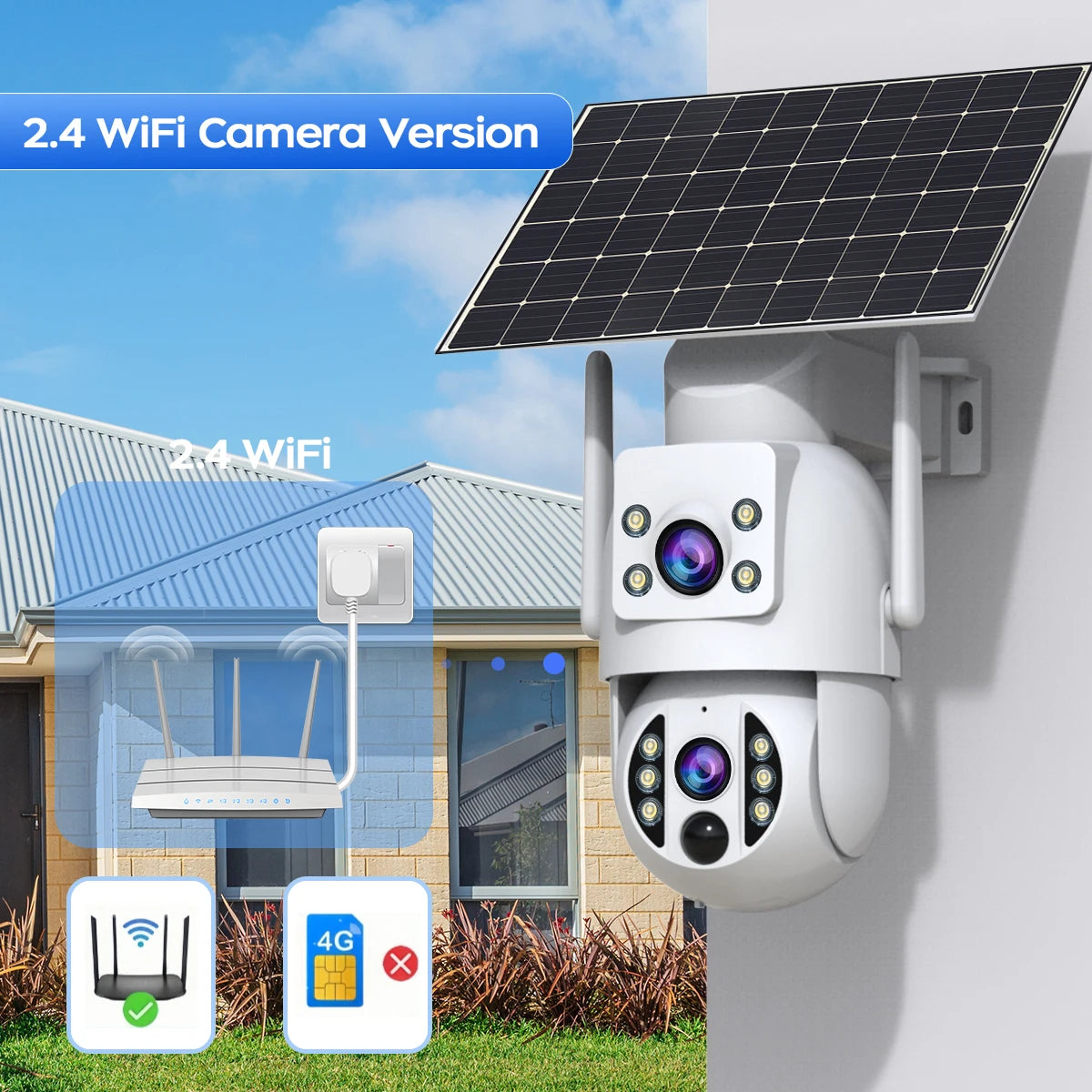JOOAN 4K Solar Security Camera Wireless Outdoor Dual Lens Solar IP Camera PIR Color Night Vision Auto Tracking Battery CCTV Cam