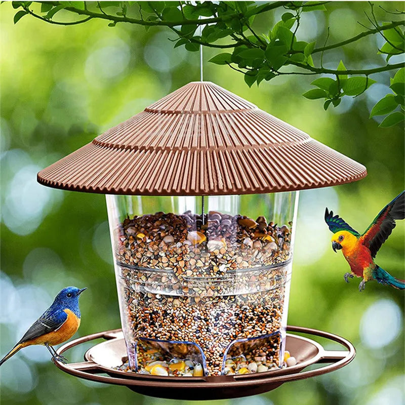 Hanging Garden Bird Feeder with Clear Hopper and Roof