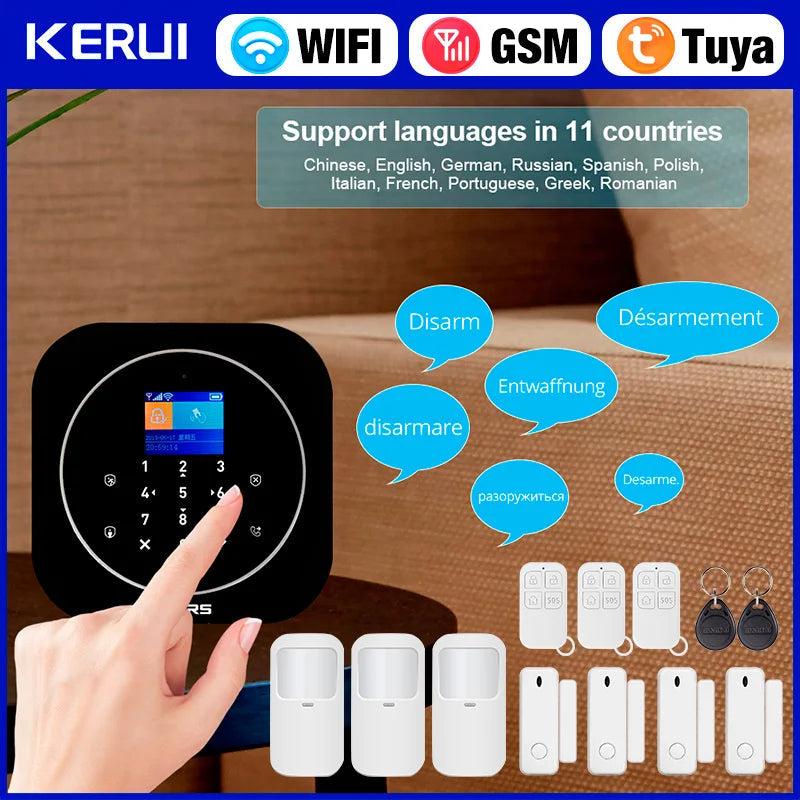 KERUI 2G GSM WIFI Alarm for Home Security Protection Tuya Smart Burglar Alarm System with Motion Detection Door Sensor Alexa
