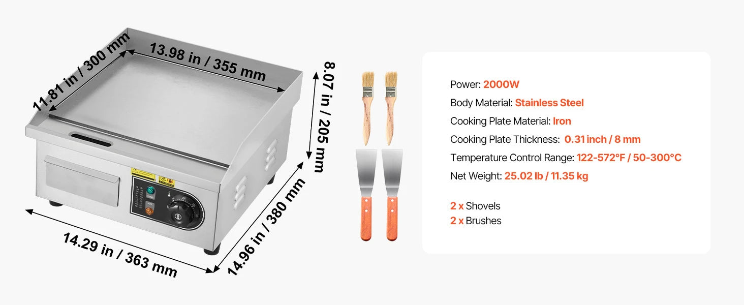 Commercial Electric Griddle 3200W Flat Top Grill with Temp Control
