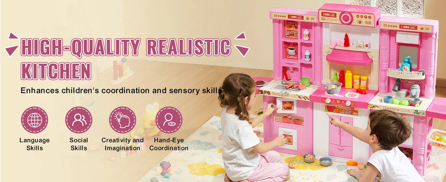 Set Cucina Giocattolo per Bambini 74 PEZZI con Luci e Suoni Gioco Chef 3-in-1