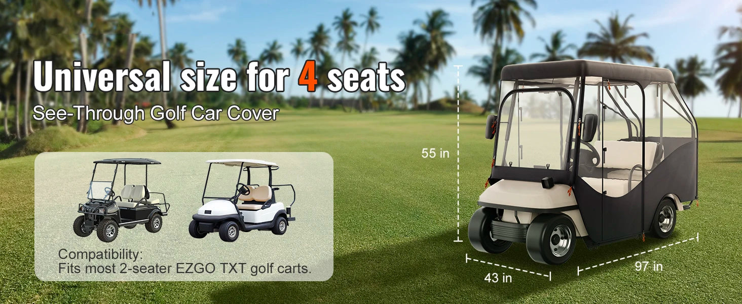 4 Kişilik Golf Aracı Kılıfı Şeffaf Pencereli Hava Koşullarına Dayanıklı Örtü