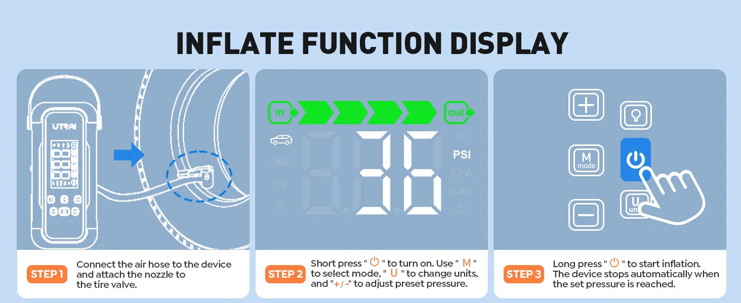 UTRAI 5-in-1 Car Jump Starter Air Pump Power Bank with 6 Modes