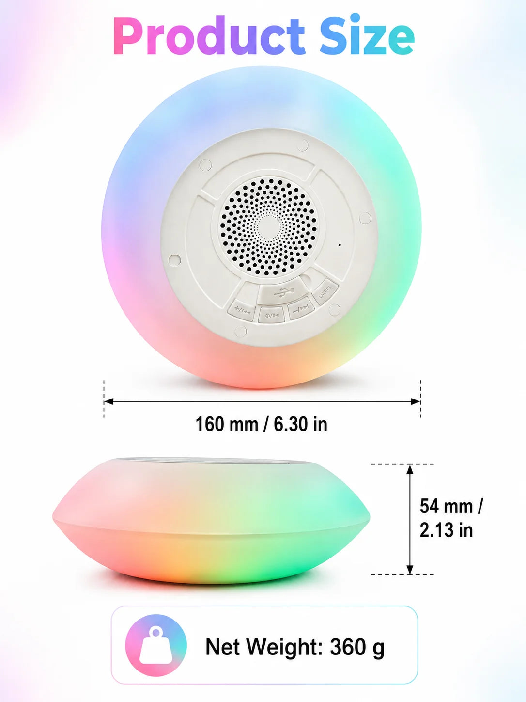 Bluetooth Pool Speaker with Colorful Lights, Portable Floating Wireless Speaker IPX68 Waterproof, Built-in Mic, Home, Hot Tubs