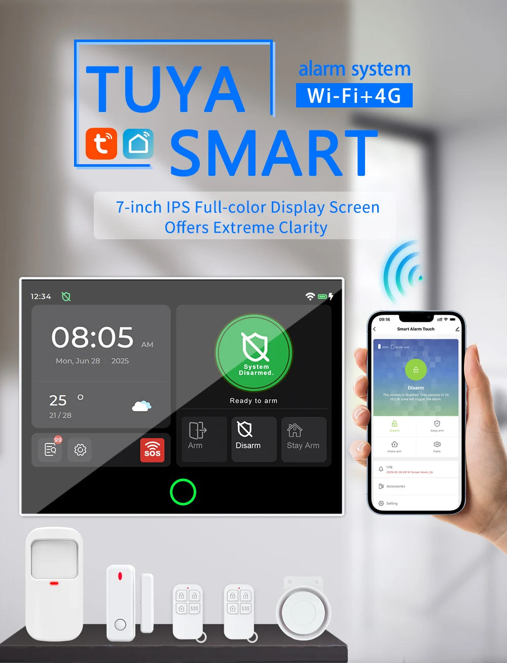 Tugard Bežični kućni sigurnosni alarm sustav 4G, WiFi GSM, 7-inčni IPS zaslon u boji, Tuya Smart App daljinsko upravljanje, kućni anti-kradni sigurnosni sustav