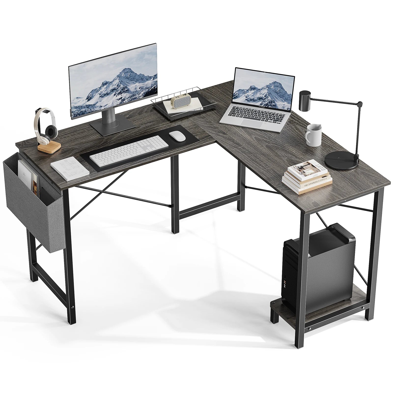 50 Inch L-Shaped Corner Desk with CPU Shelf & Storage Bag
