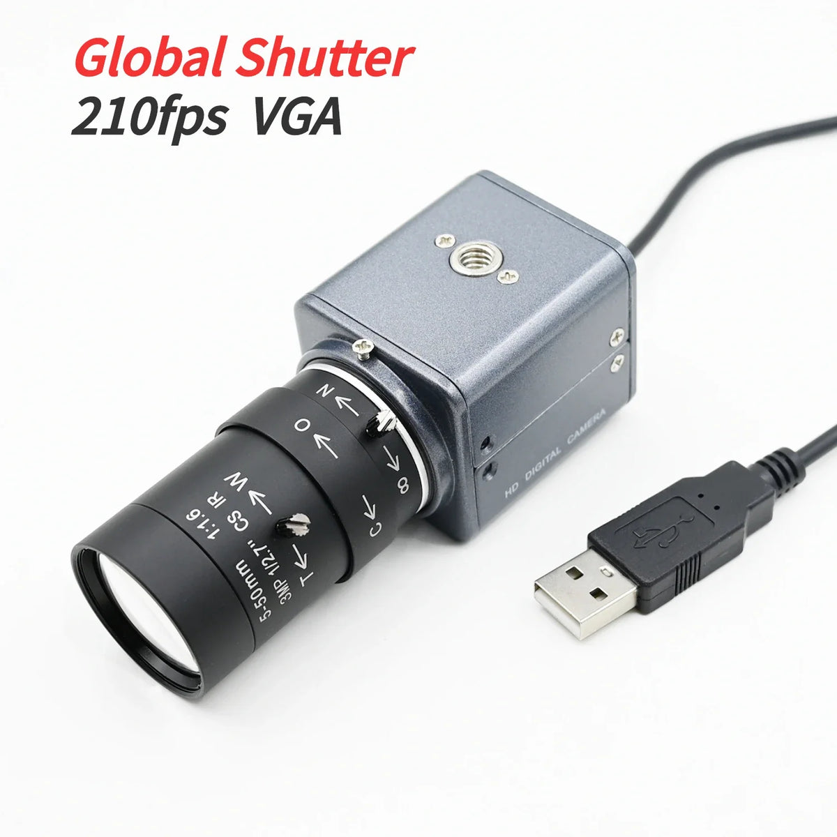 Global Shutter 210fps Monochrome VGA Mini USB Camera with CS Lens