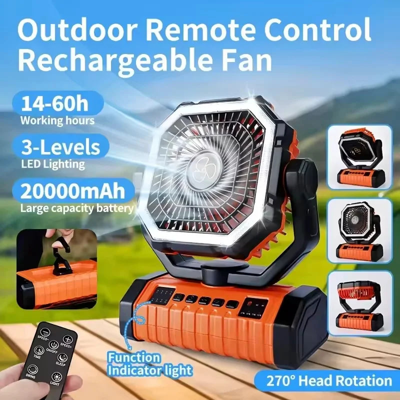 20000mAh Portable Camping Fan with LED Light