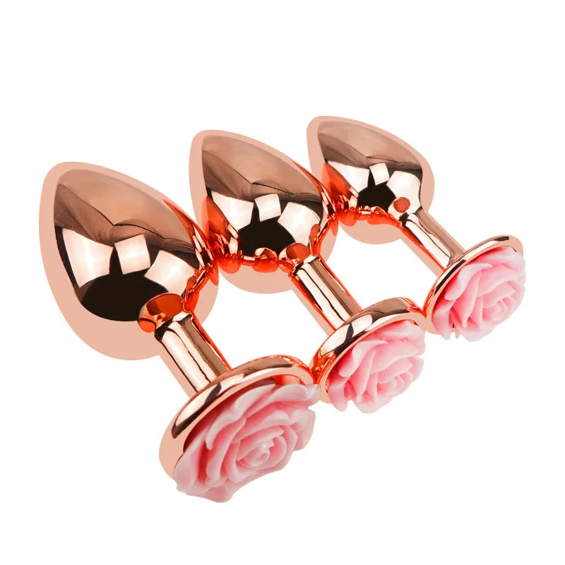 3Size Anal Plug Buttplug Rose Shape Anal Sex Toys for Men Women Beginners Advanced Users Sex Toy for Vagina Training Butt Plug