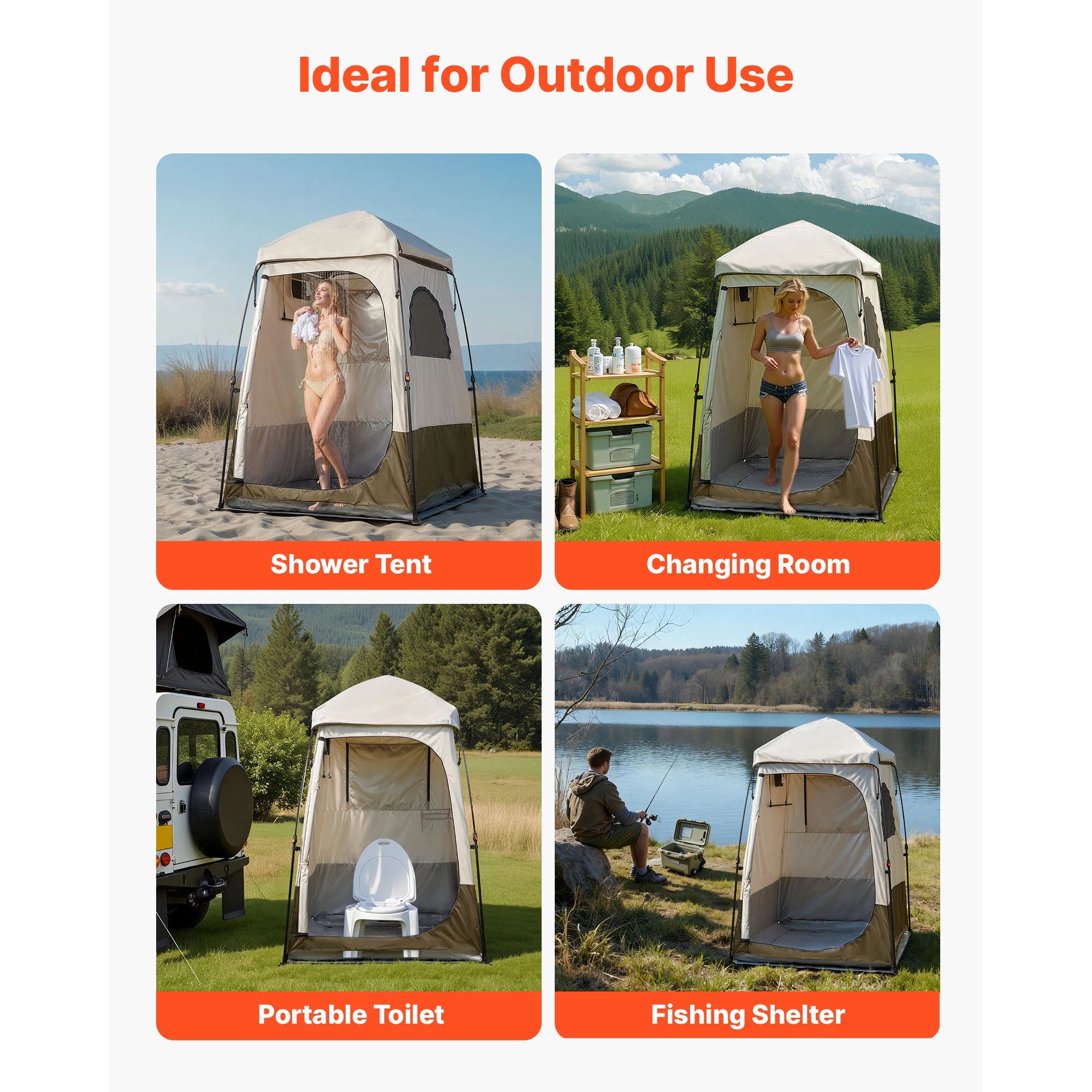 SucceBuy Camping Shower Tent 1 Room Foldable Privacy Tent Changing Room with Ground Stakes Ropes Carry Bag and Crossbar