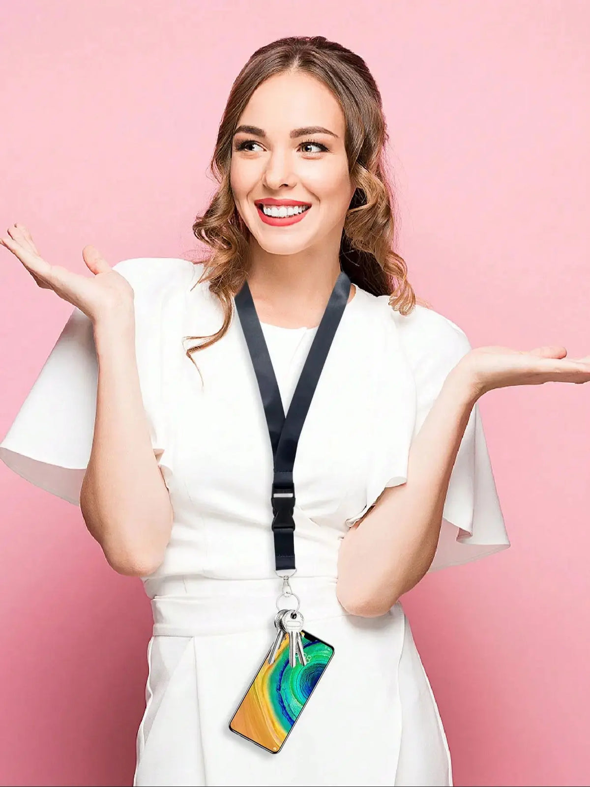 Náväzec na mobilný telefón módny čierny krk popruh kľúčenka náväzec držiteľ karty ID kľúče balónik telefón strap keyring doplnky