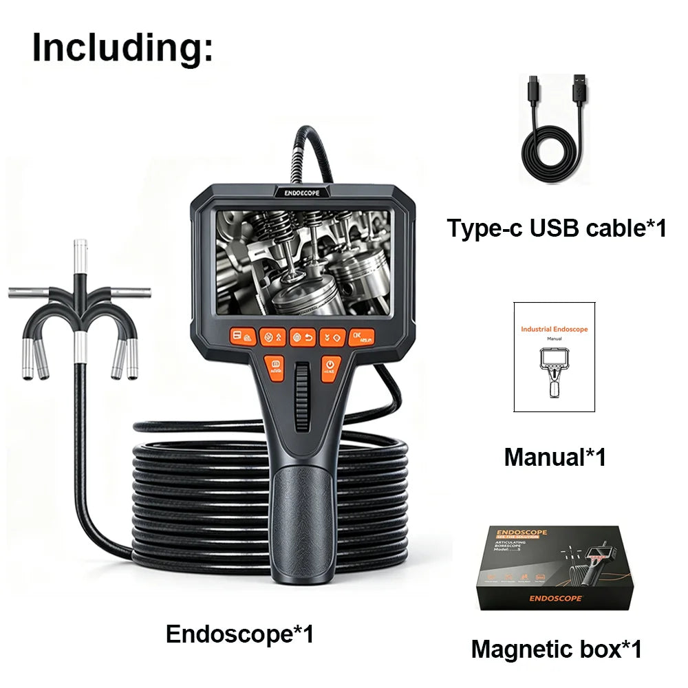 Industrial Endoscope 360° Two-Way Articulating Borescope with 4.5" IPS Screen