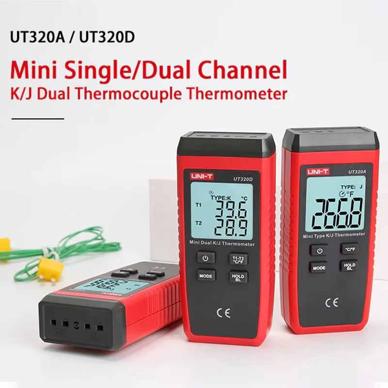 UNI-T UT320A UT320D Digital Thermometer Mini Dual Contact Thermocouple Type K J High Temperature Meter Tester -50℃ to 1200℃