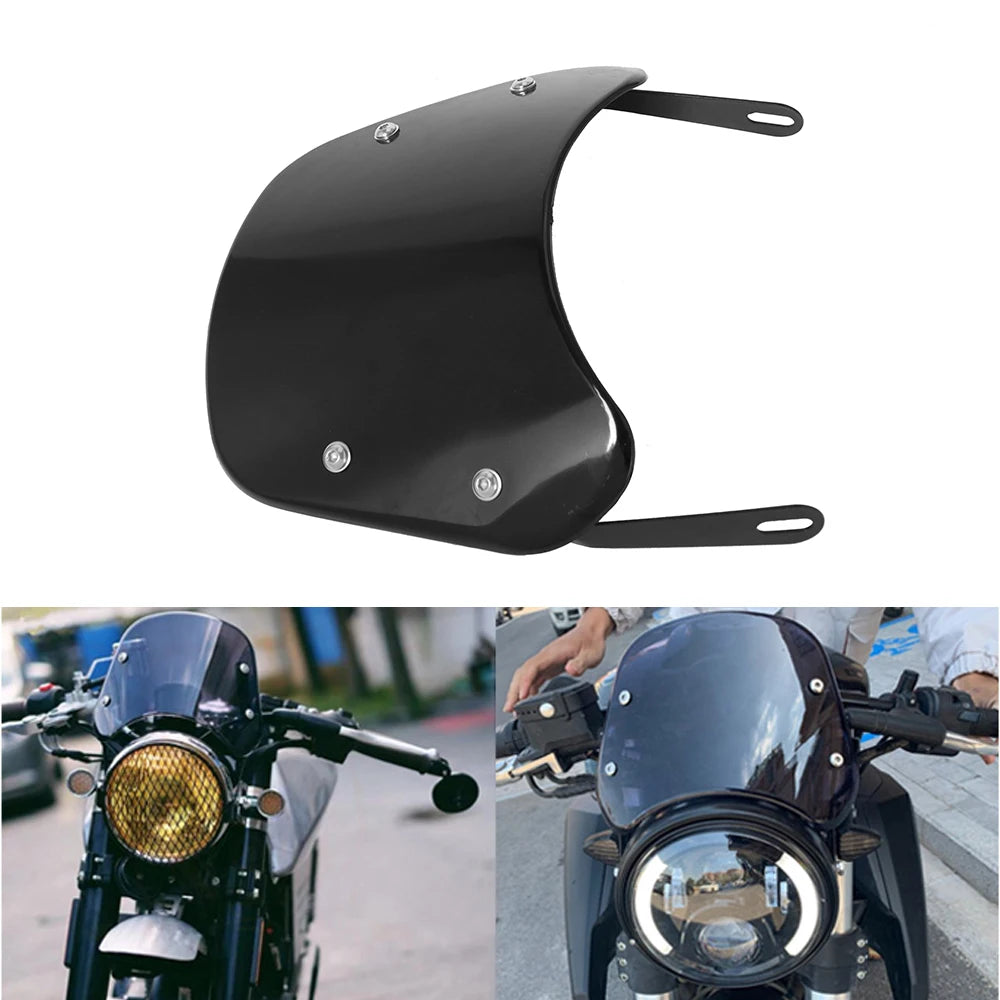 For Yamaha Kawasaki Suzuki Cafe Racer For Harley Honda Motorcycle Universal Black Windshield Wind Deflector Windscreen Fairing