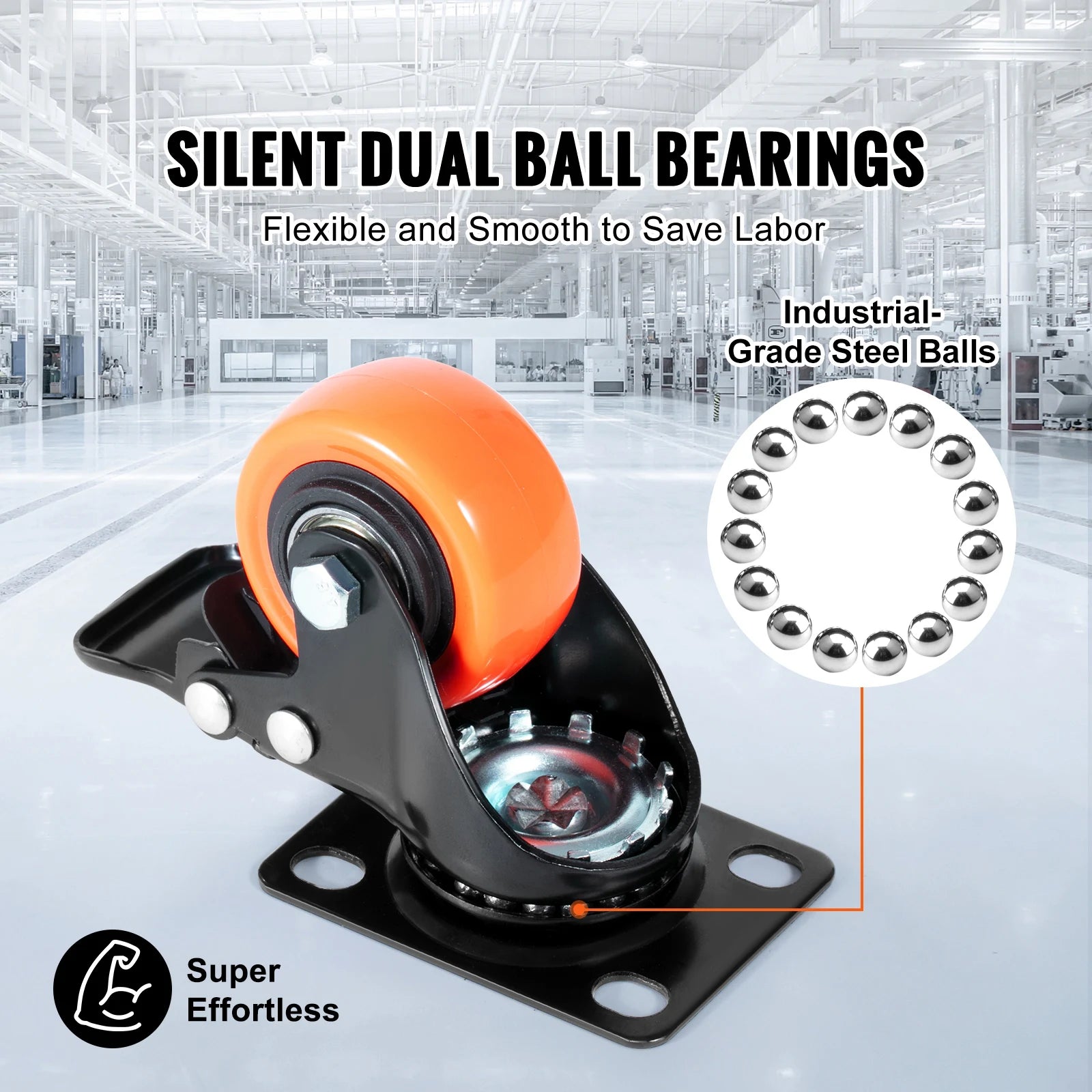 Swivel Plate Caster Wheels Set with Dual Locking Brakes 2–6 Inch