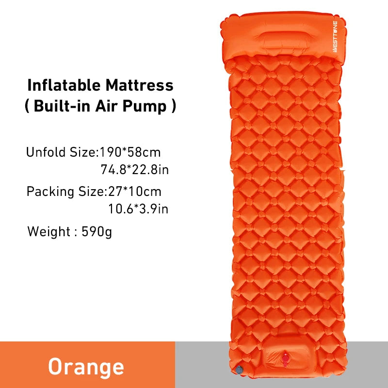 Camping Inflatable Mattress with Built-In Pump and Pillow